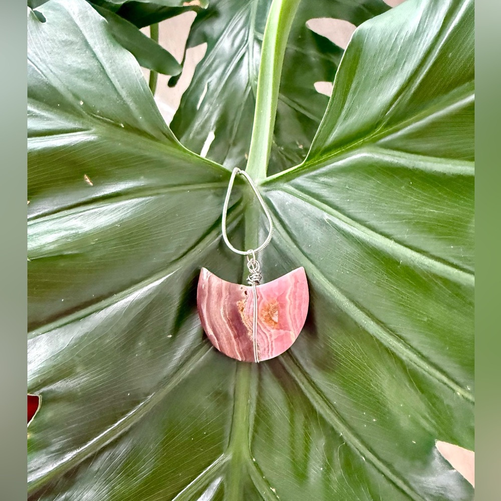 Rhodochrosite Crescent Moon necklace